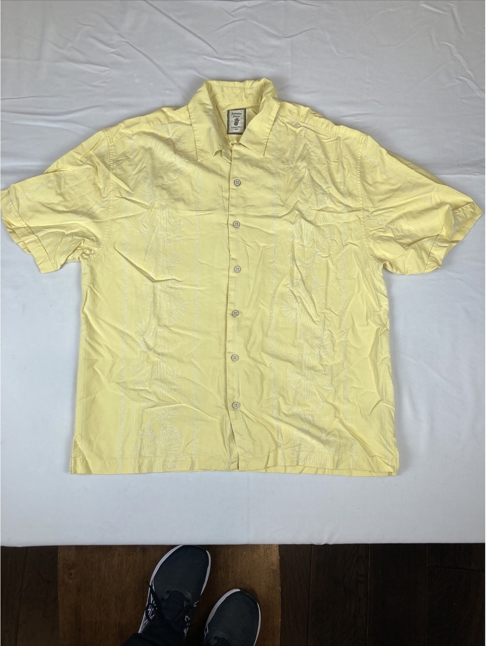 Jamaican Jaxx Silk Hawaiian Yellow White Embroidered Mens XXL Short Sleeve Shirt